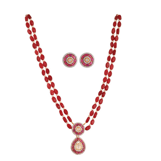 Gul Ruby & Polki Layered Silver Necklace Set (2 Strings)