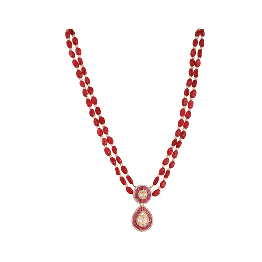 Gul Ruby & Polki Layered Silver Necklace (2 Strings)