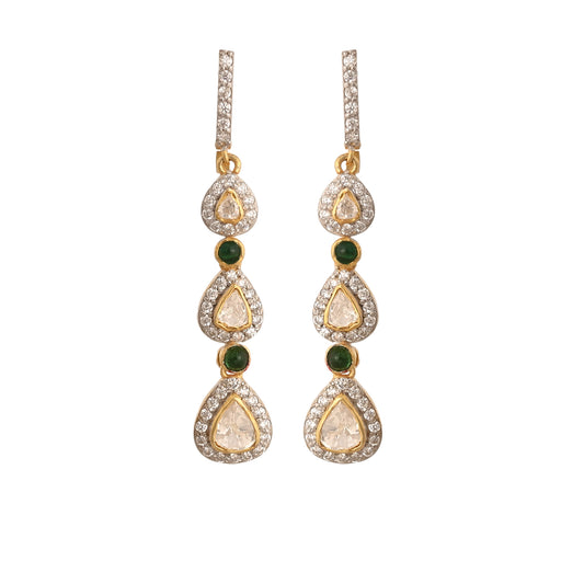 Rain Drops Polki Silver Earrings - Long