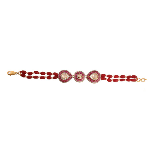 Gul Ruby & Polki Silver Flexible Bracelet - Large