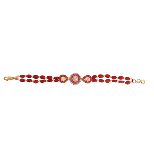 Gul Ruby & Polki Silver Flexible Bracelet - Small