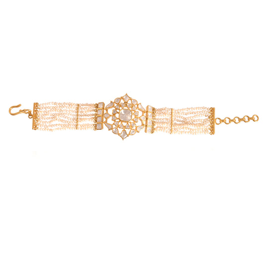 Noor Polki Silver Adjustable Bracelet with Pearls