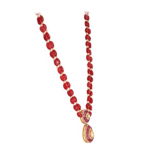 Gul Ruby & Polki Layered Silver Necklace (2 Strings)