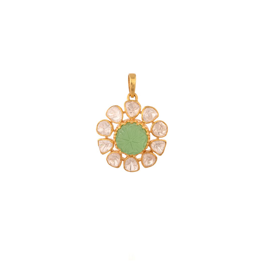 Russian Emerald & Polki Silver Pendant