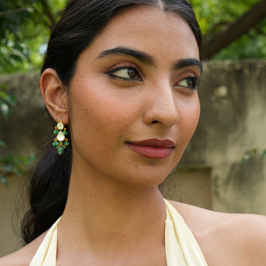 Raindrop Polki & Emerald Silver Earrings