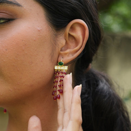 Ruby Waterfall Drop Silver Earrings