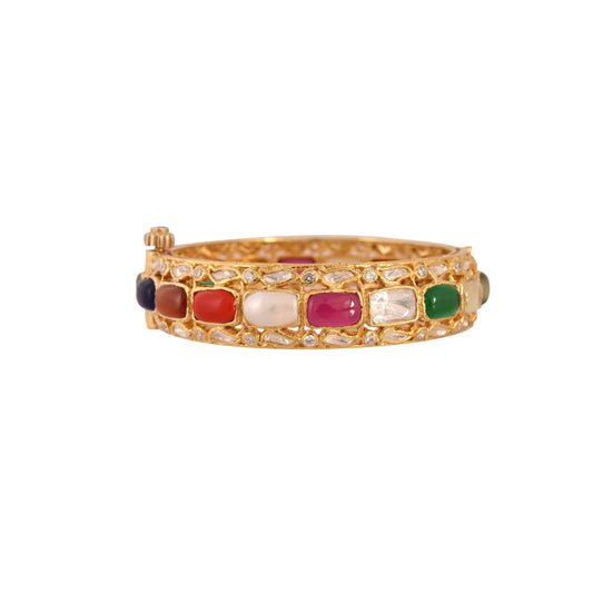 Navratna Polki Silver Bangle