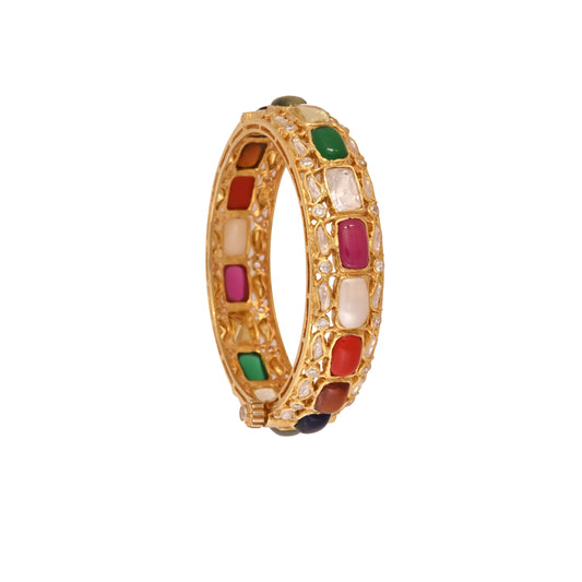 Navratna Polki Silver Bangle