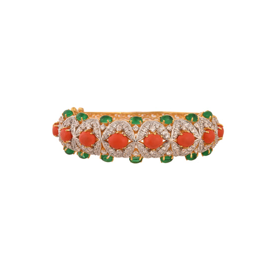 Coral & Emerald Broad Silver Bracelet