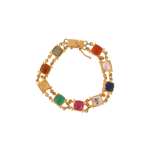 Navratna Silver Flexible Bracelet