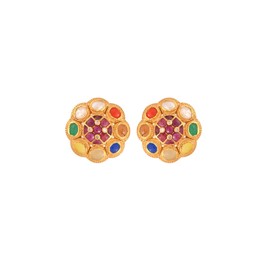 Navratna Round Silver Pendant Set