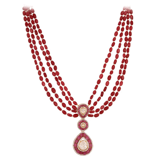 Gul Ruby & Polki Layered Silver Necklace (4 Strings)