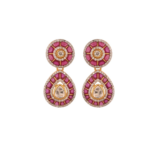Gul Ruby & Polki Silver Drop Earrings