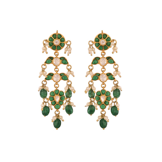 Gulnaar Emerald Bloom Silver Long Earrings