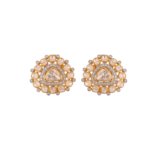 Noor Triangle Polki Silver Earrings