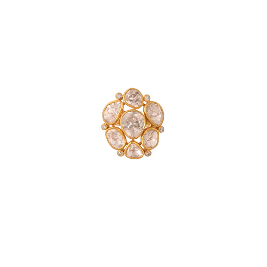 Noor Asymmetric Polki Silver Adjustable Ring