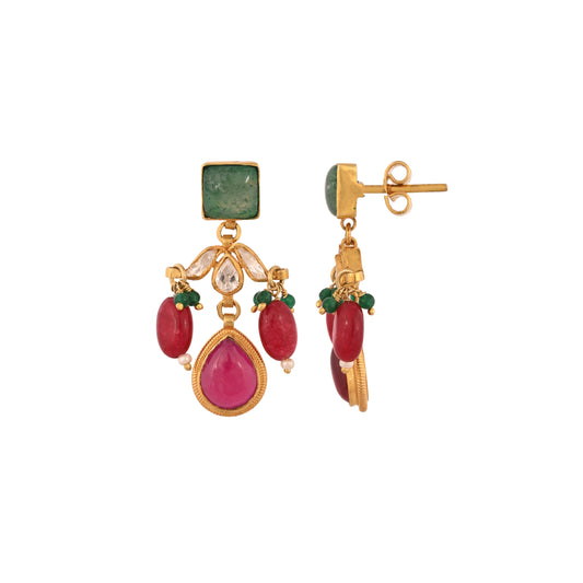 Emerald & Ruby Drop Silver Earrings