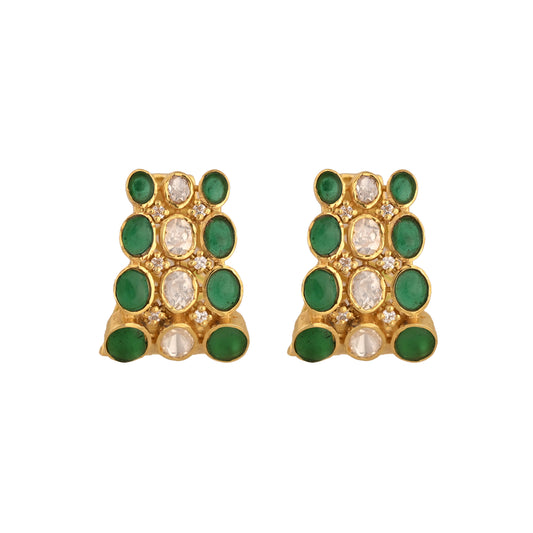 Emerald & Polki Silver Bali Earrings