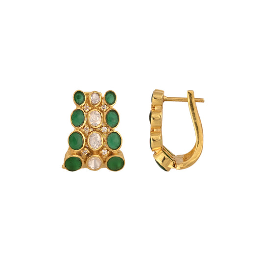 Emerald & Polki Silver Bali Earrings