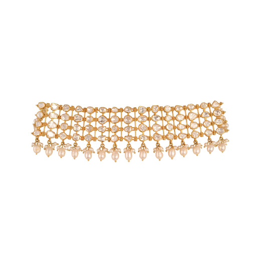 Aura Polki & Pearl Silver Choker Necklace