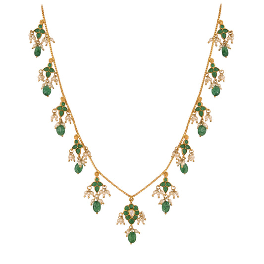 Gulnaar Emerald Bloom Silver Chain Necklace Set