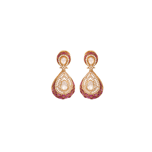 Polki & Ruby Silver Drop Earrings
