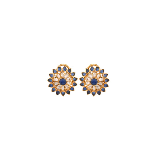 Blue Round Polki Silver Stud Earring