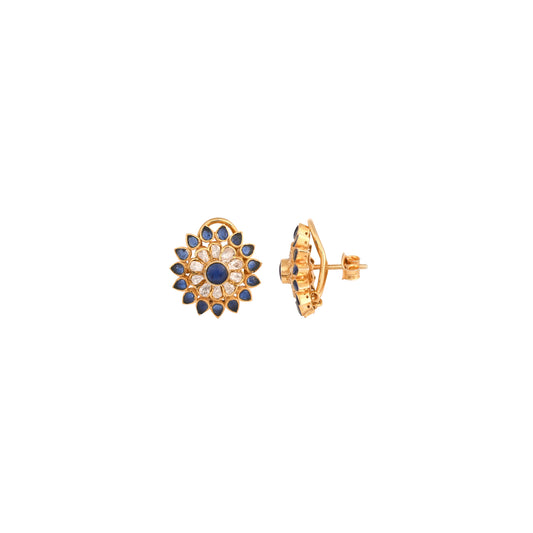 Blue Round Polki Silver Stud Earring