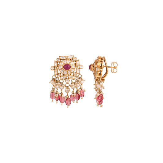 Tourmaline, Polki & Pearl Silver Earrings