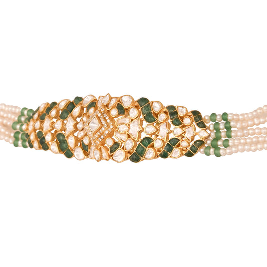 Emerald Polki & Pearl Silver Convertible Choker–Bracelet
