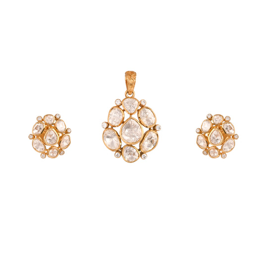 Noor Asymmetric Polki Silver Pendant Set