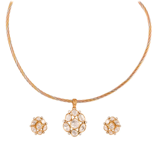 Noor Asymmetric Polki Silver Pendant Set