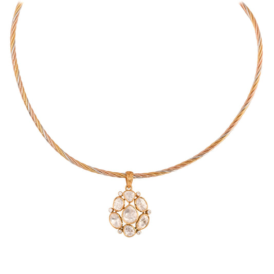 Noor Asymmetric Polki Silver Pendant