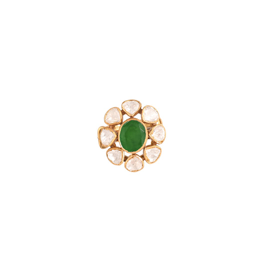 Emerald & Polki Silver Ring