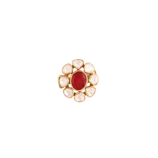 Ruby & Polki Silver Ring