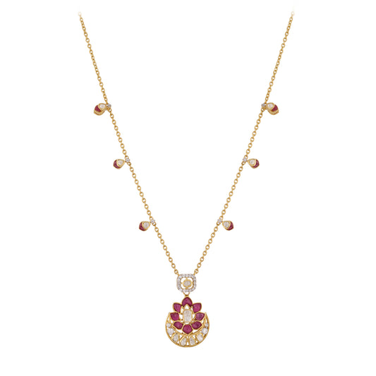 Gul Lotus Ruby & Polki Silver Chain Necklace