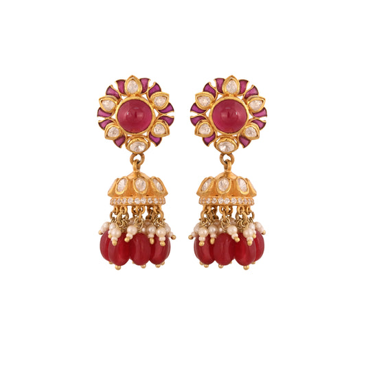 Gul Ruby & Polki Silver Jhumki Earrings