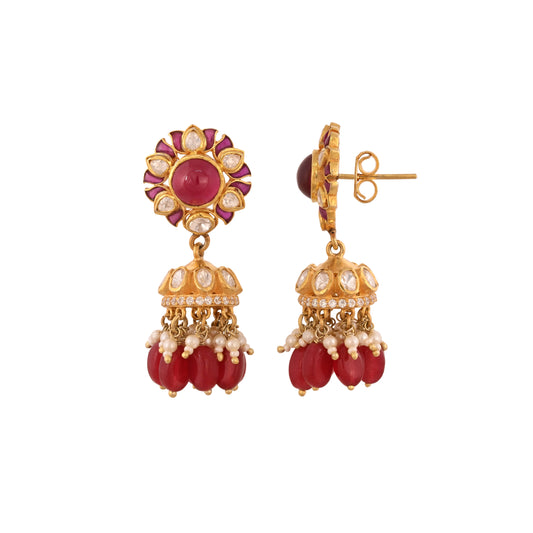 Gul Ruby & Polki Silver Jhumki Earrings