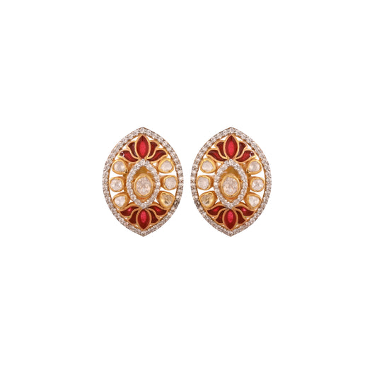Polki & Red Meenakari Lotus Silver Studs