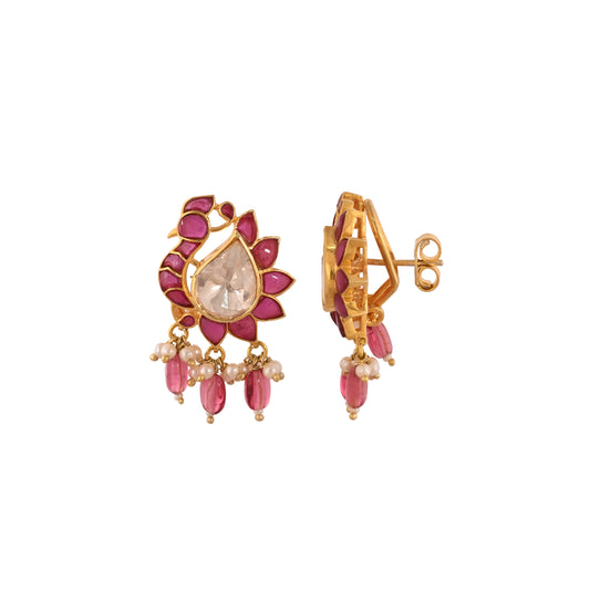 Gul Peacock Ruby & Polki Silver Earrings
