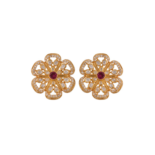 Floral Polki Silver Earrings