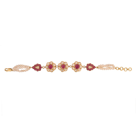 Floral Ruby & Polki Silver Bracelet