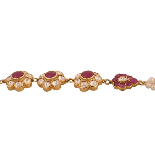 Floral Ruby & Polki Silver Bracelet