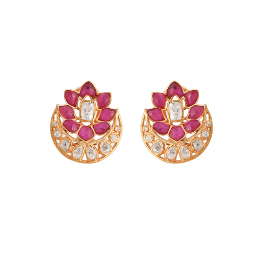 Gul Lotus Ruby & Polki Silver Earring