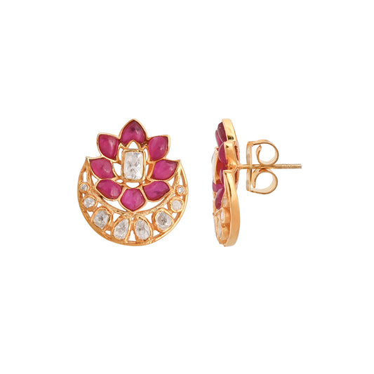 Gul Lotus Ruby & Polki Silver Earring