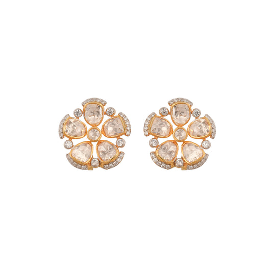 Noor Floral Polki Silver Pendant Set