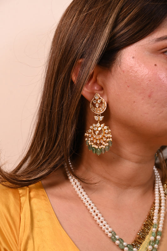 Gulnaar Emerald & Polki Silver Pearl Earrings