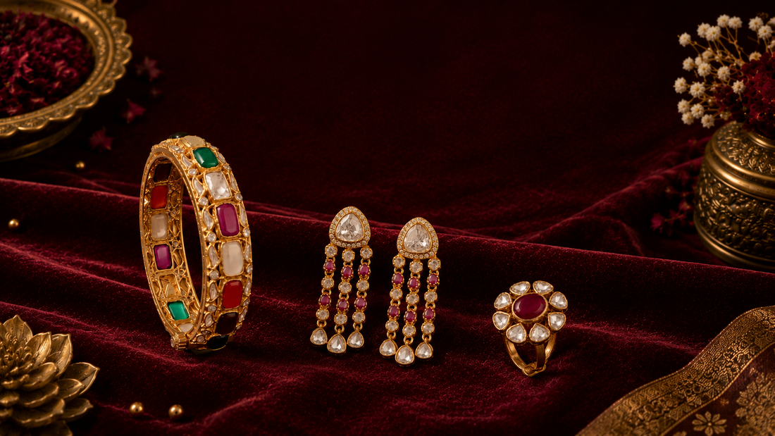 Handcrafted silver polki jewellery from WarqJaipur - Gul Ruby and Polki Bangle