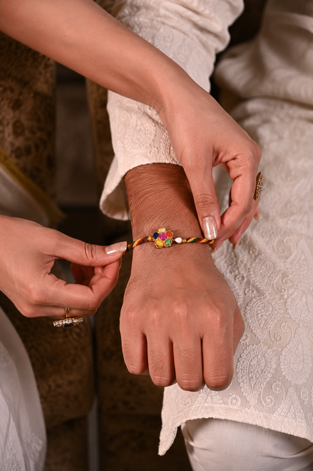 Floral Navratna Silver Rakhi