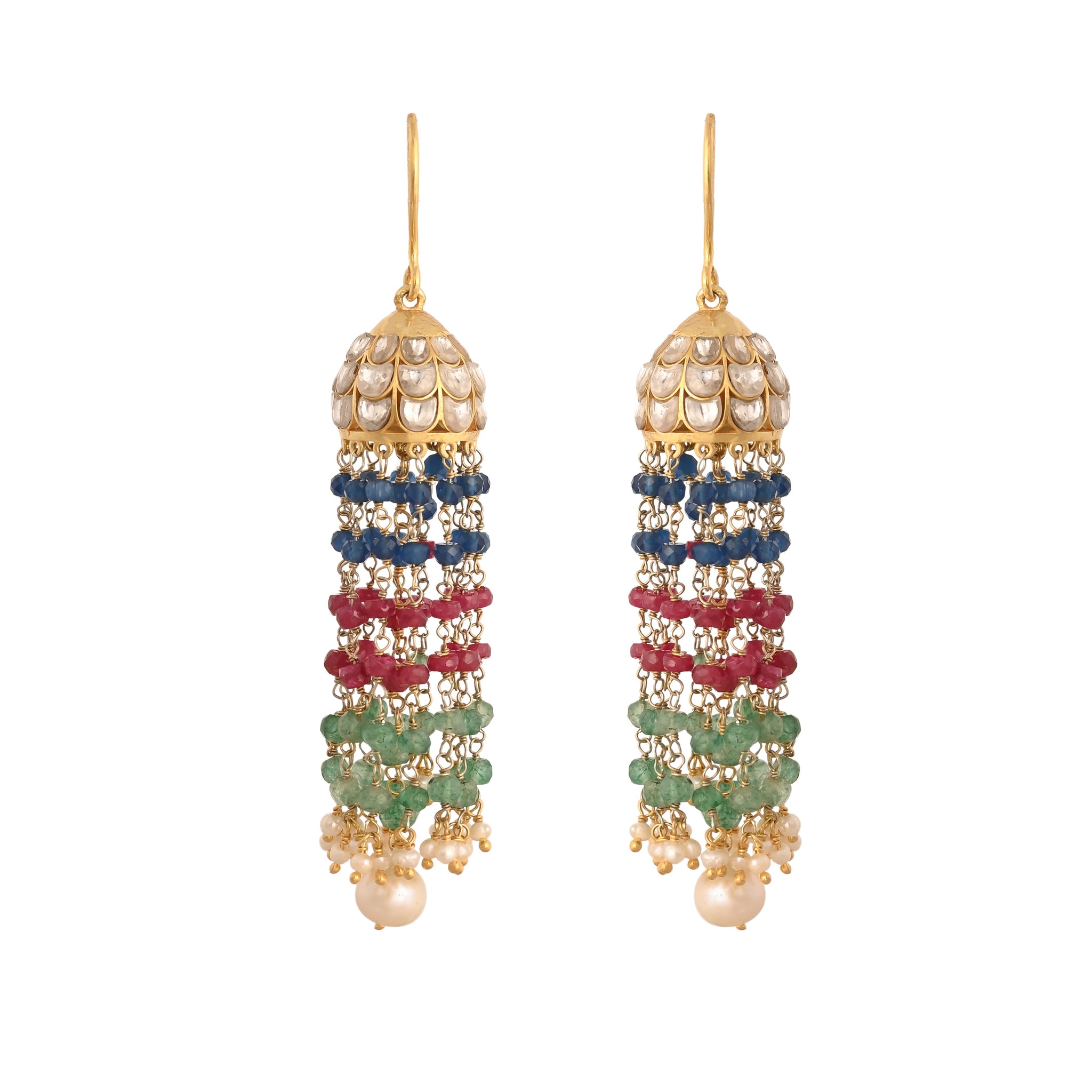 Mehr Multicoloured Polki Silver Jhumki